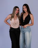 Top Drapeado Velvet Negro
