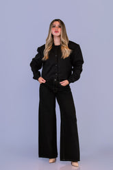 Bomber Cropped Paño Negra
