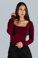 Top Algodon Cuello Cuadrado Burgundy