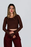 Top Algodon Cuello Redondo Chocolate