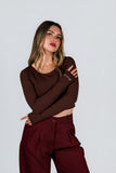 Top Algodon Cuello Redondo Chocolate