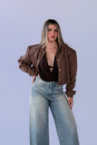 Bomber Cropped Paño Mocca