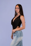 Top Drapeado Velvet Negro