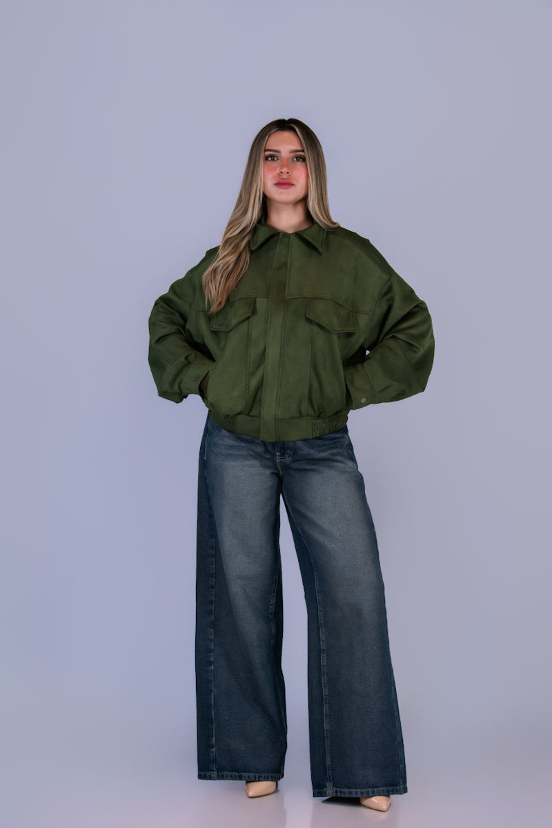Bomber Oversized Suede Verde