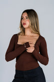 Top Algodon Cuello Cuadrado Chocolate