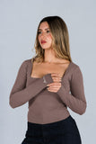Top Algodon Cuello Cuadrado Mocca