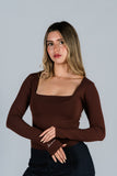 Top Algodon Cuello Cuadrado Chocolate