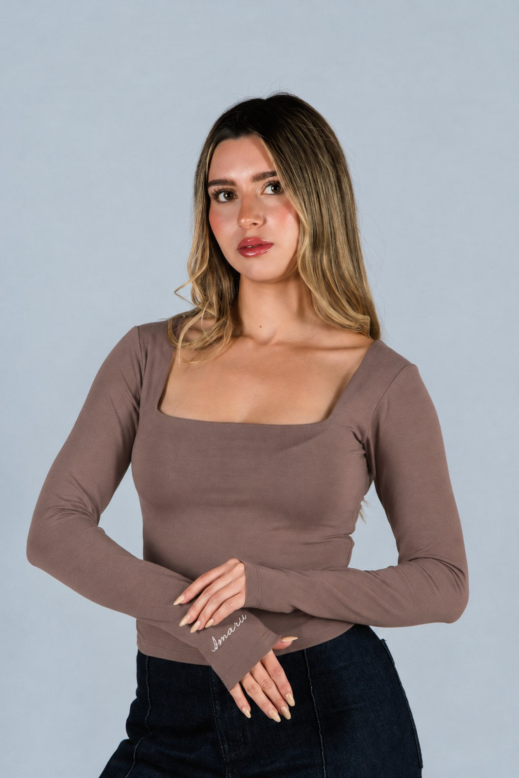 Top Algodon Cuello Cuadrado Mocca