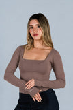Top Algodon Cuello Cuadrado Mocca