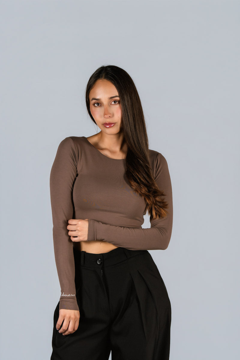 Top Algodon Cuello Redondo Mocca