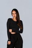 Top Algodon Cuello Redondo Negro